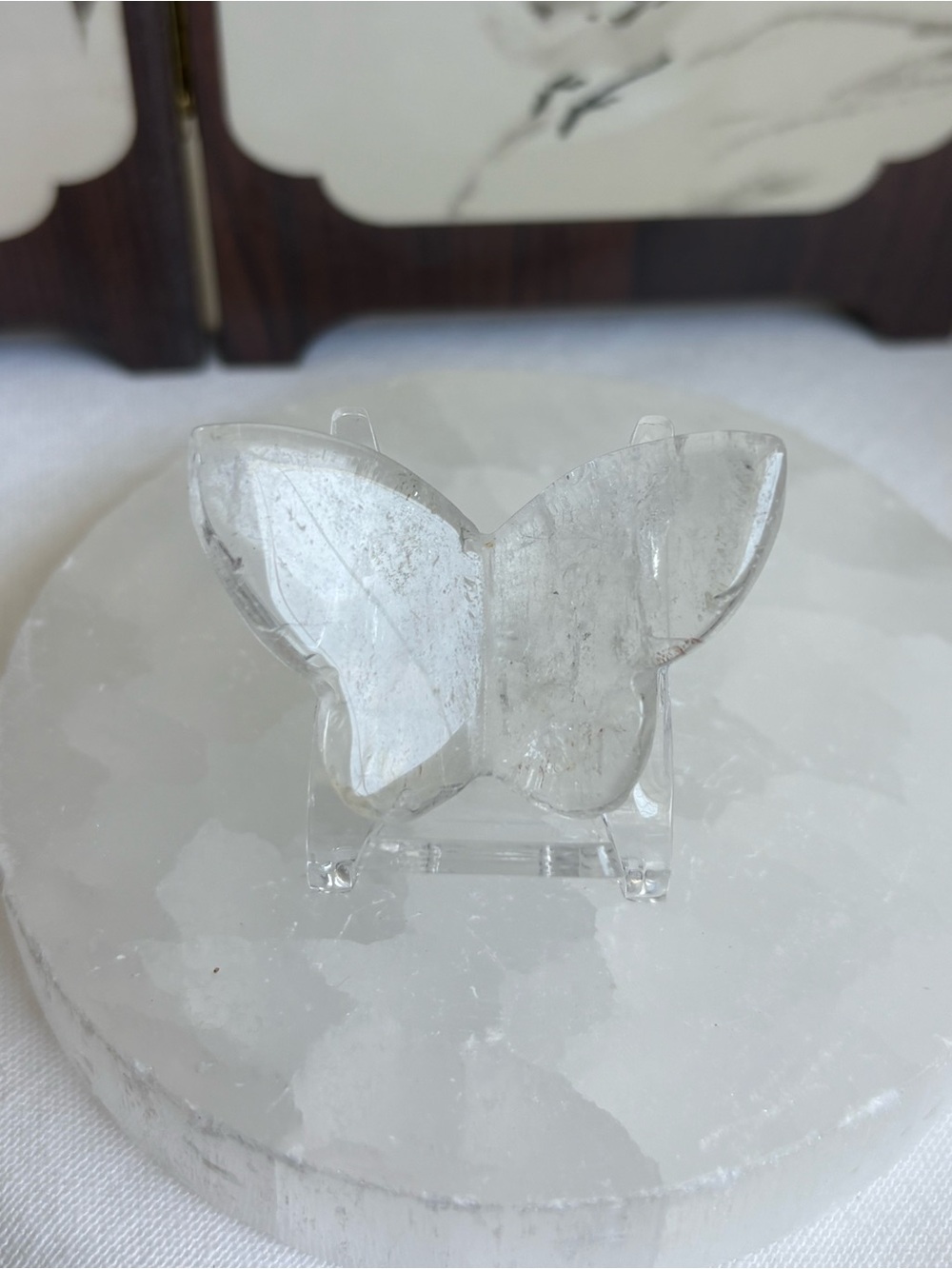 Clear quartz crystal butterfly carving
